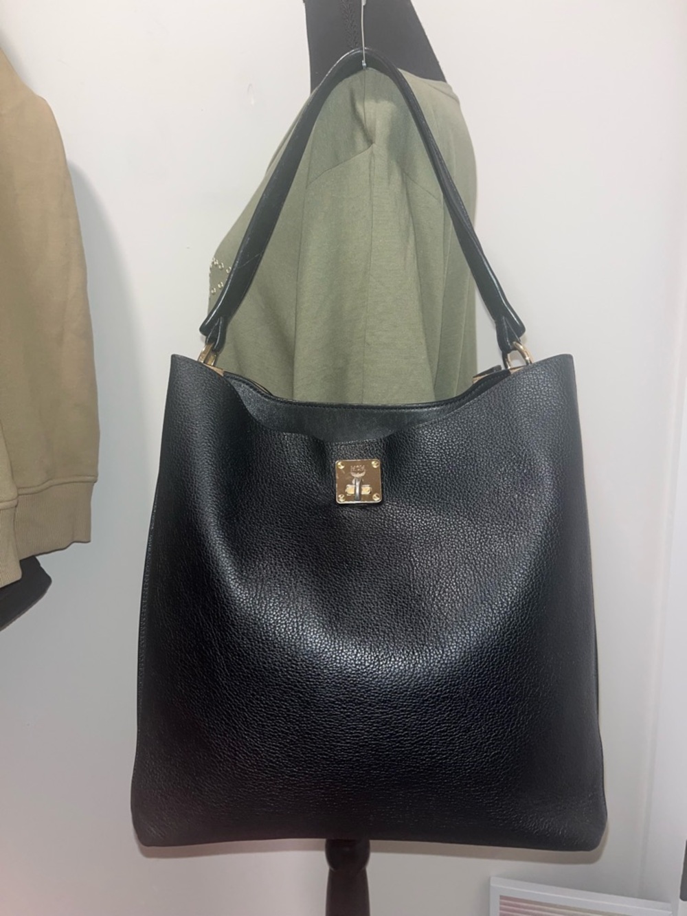 MCM Black Large Milla Leather Hobo Gilded Turnlock Top Handle Shoulder Bag